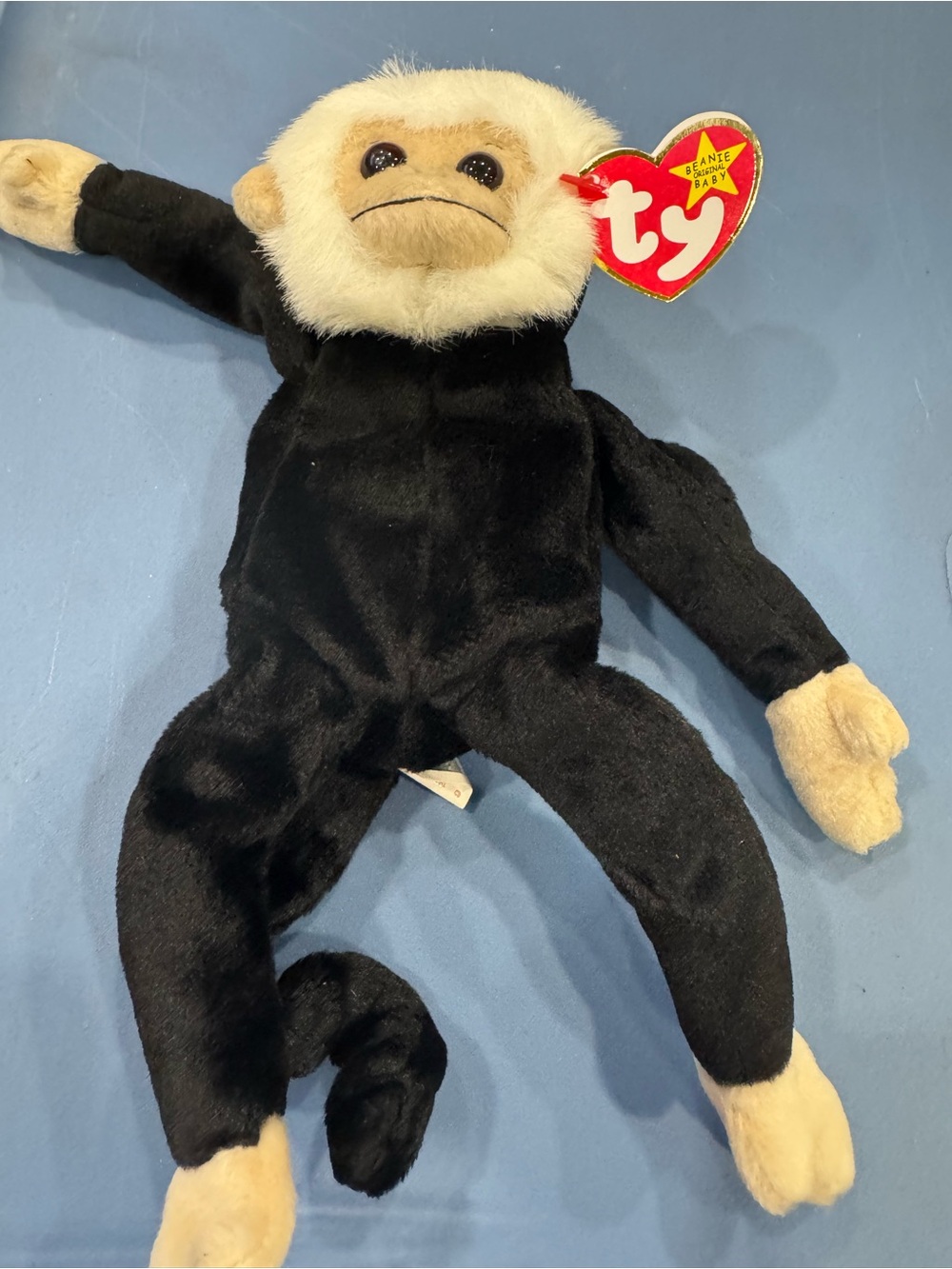 Ty Beanie Baby White-Faced Black Monkey Plush- 1998 Baby Mooch the monkey